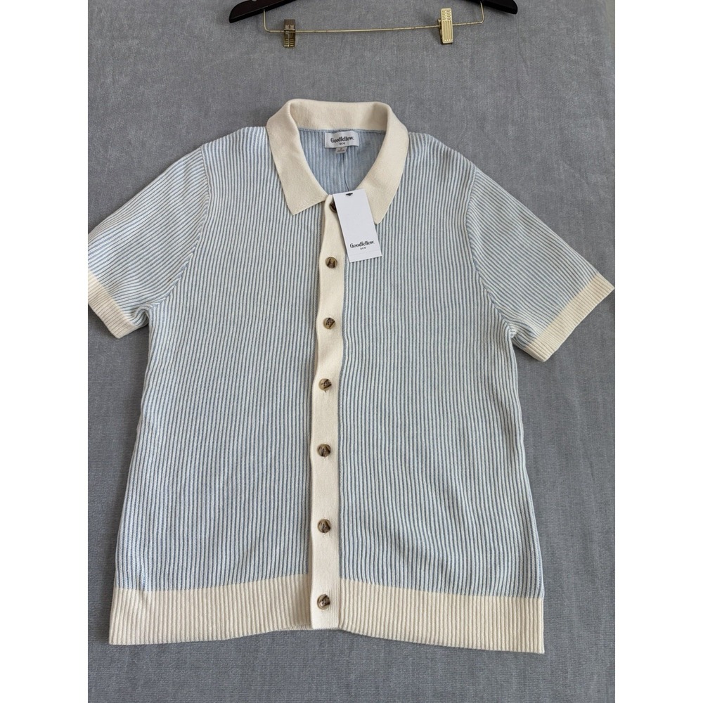 Goodfellow & Co Men's S Rib Knit Button Sweater Blue Ivory NWT